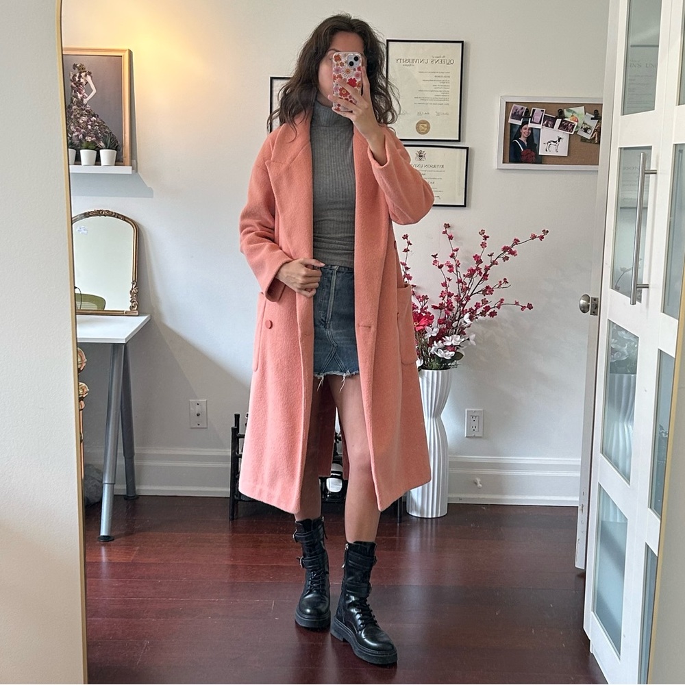 Topshop Peach Wool-Like Long Coat